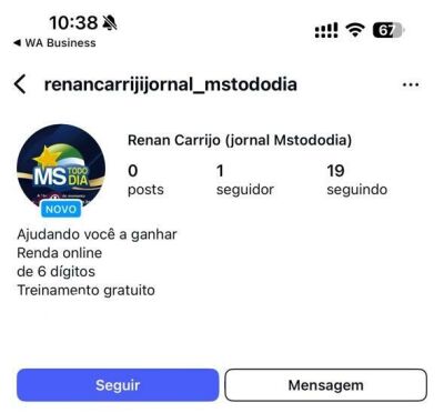 Imagem da notícia Criminosos criam perfil falso do Jornal MS Todo Dia para aplicar golpes